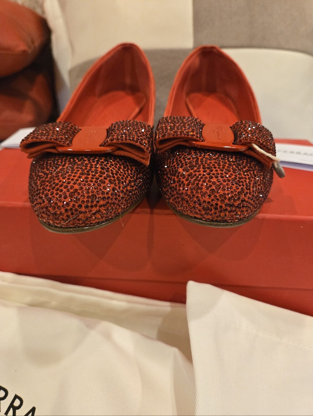 Salvatore Ferragamo Crystal-Embellished Suede Red Pumps Size 6 NWB - Picture 13 of 16